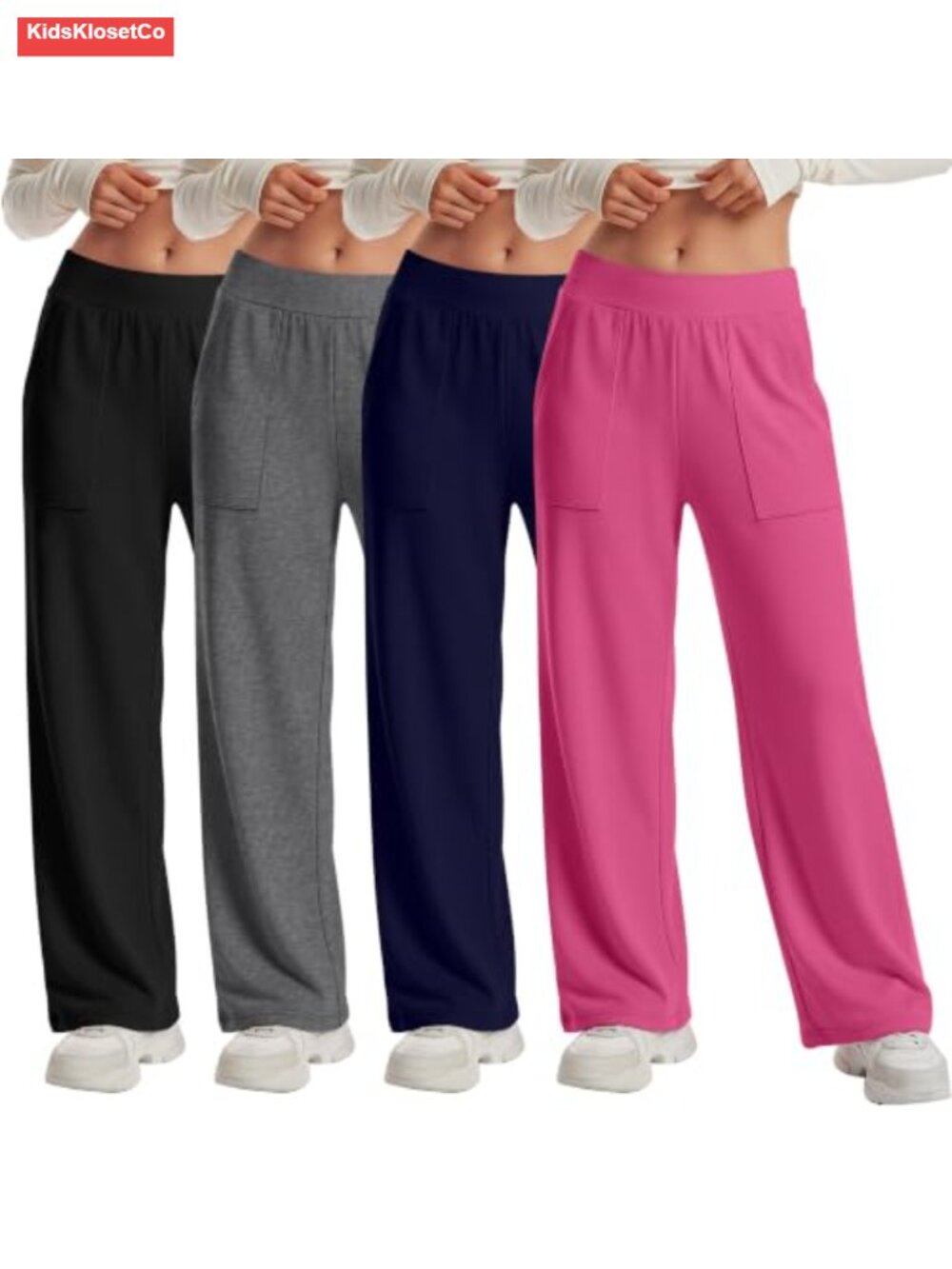 Girls Wide Leg Sweatpants 4 Pack Lightweight Casual Pants Elastic Waist